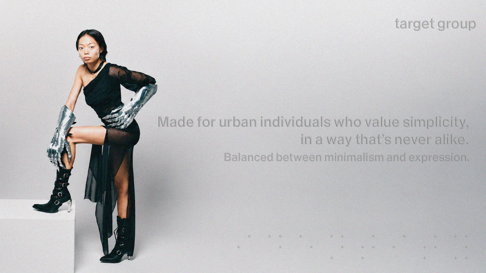 unalike target audience moodboard featuring urban individuals in minimal everyday outfits